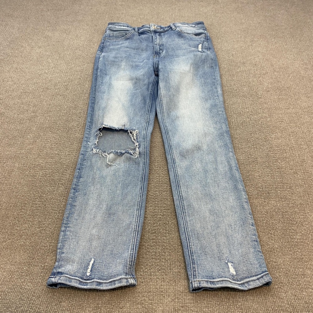 Vervet High Rise Straight Jeans Womens 30 Blue Light Wash Distressed Boho